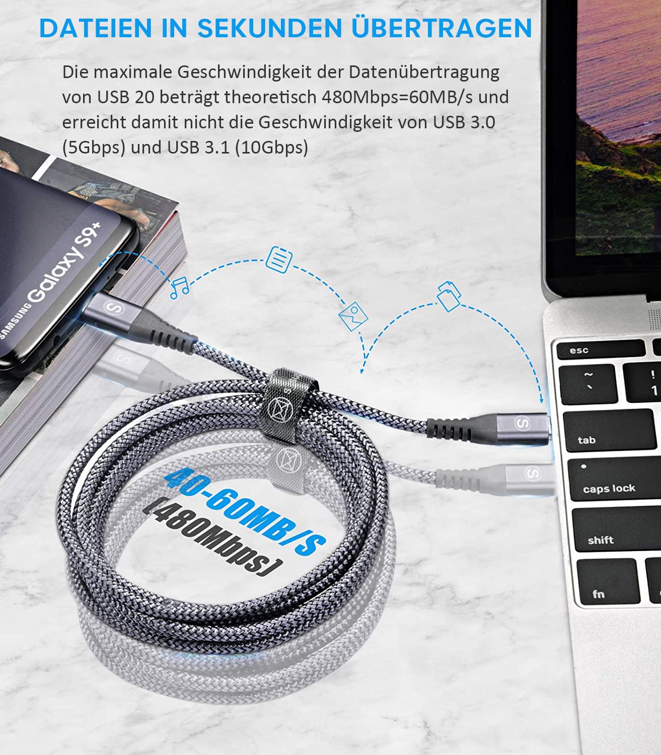 Thumbnail 3 de sweguard [HYP] SWG-CC-2M-56K USB-C Cable, 60W, 2 m, 2-Pack