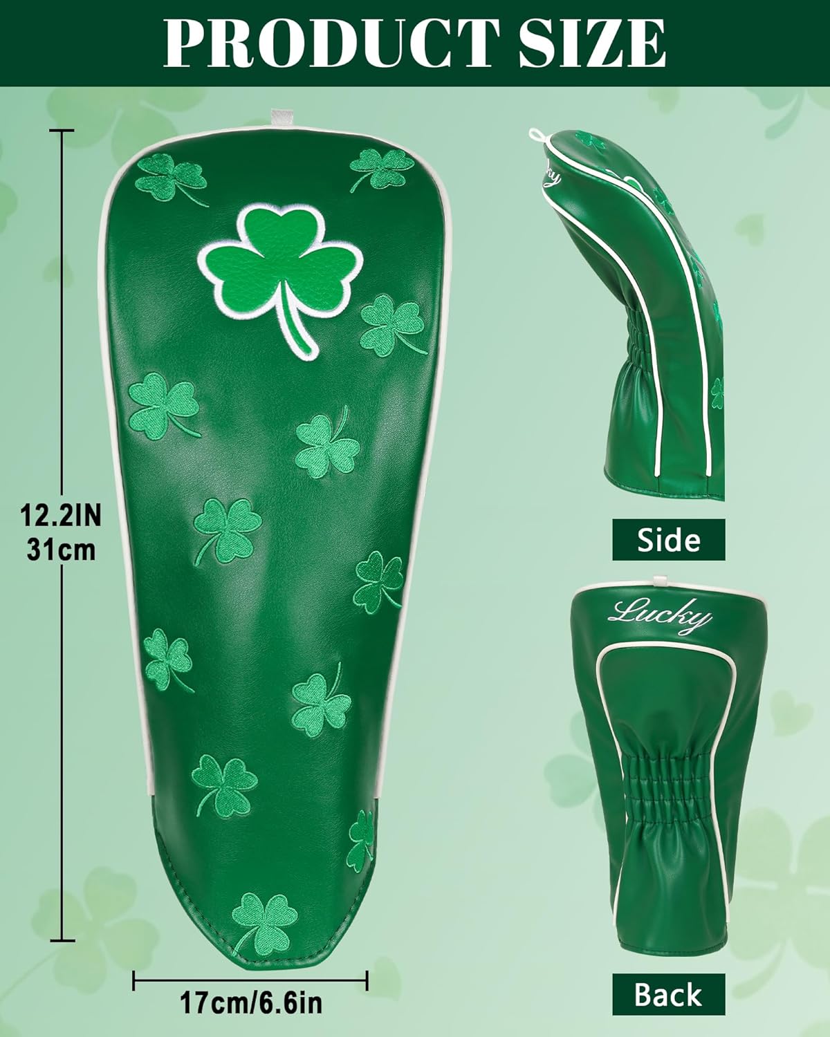 Thumbnail 5 de Golf driver head covers (460cc) with elastic closure, green clover embroidery PU leather lining