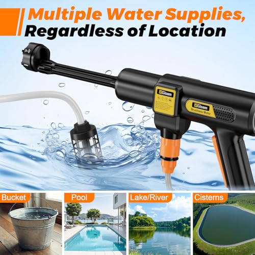 Thumbnail 4 de Gisam Hidrolimpiadora de Alta Presión, Hidrolimpiadora Portatil MAX 65 Bar con 2 x 4000mA Baterías, Pulverizador de Espuma, 6 en 1 Boquilla Multiusos y 180° Boquilla Giratoria (Gisam-01)