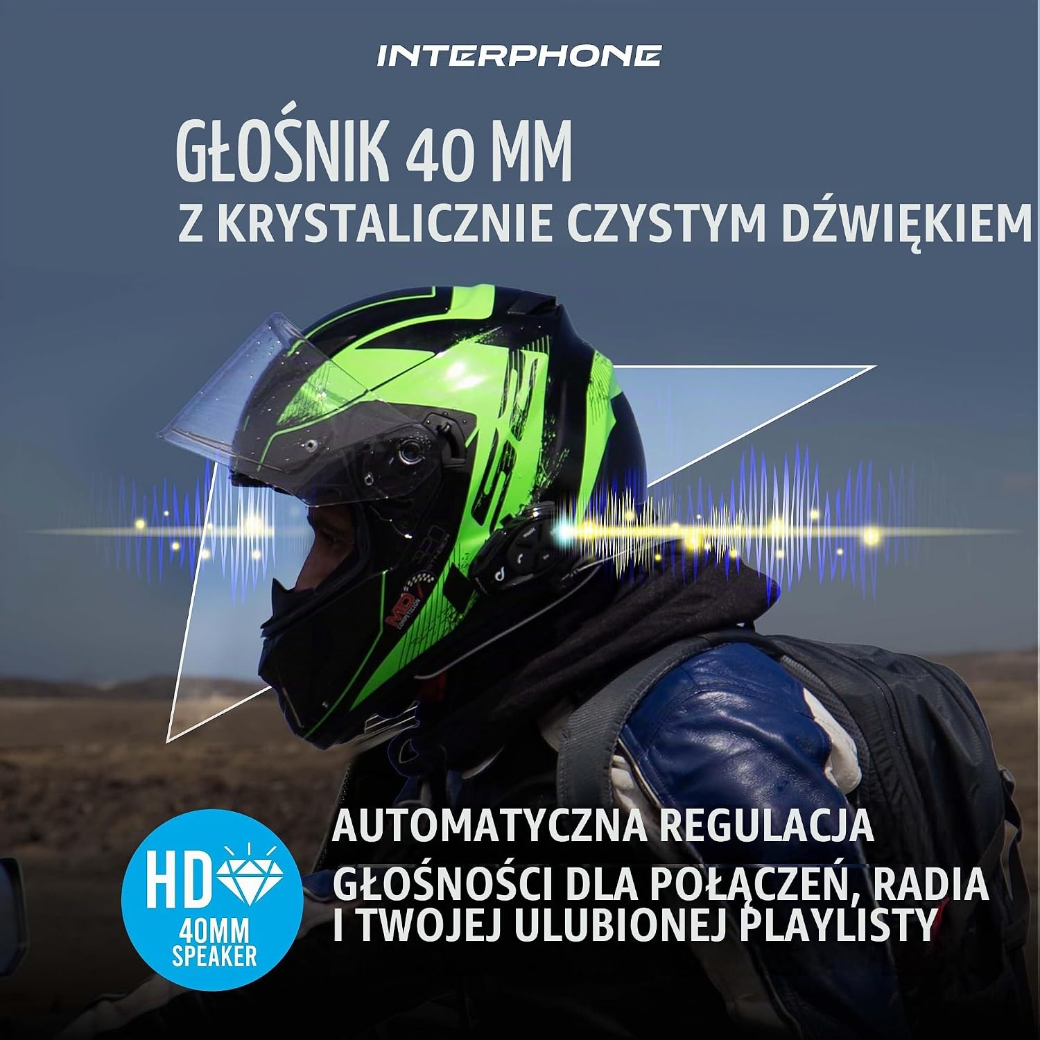 Thumbnail 6 de Interphone INTERPHOSPORTHD – interkom motocyklowy Bluetooth, słuchawki HD 40 mm