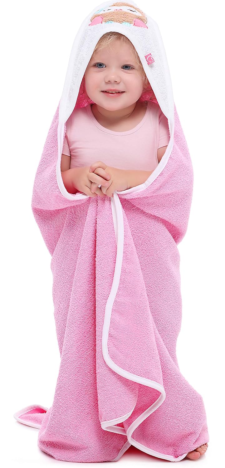 Thumbnail 3 de Be Mammy Kapuzenhandtuch Babyhandtuch aus Baumwolle – Rosa mit Eule, 100 × 100 cm, OEKO-TEX Standard 100