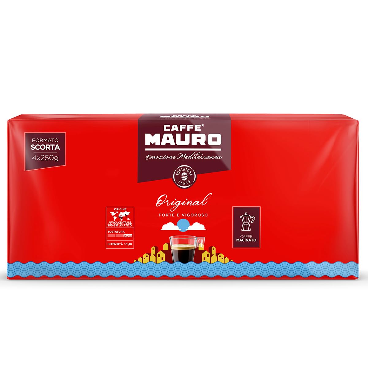 Detalle de Caffè Mauro Torrefazione Gemahlener Kaffee Original Mischung Intensität 10/10 – 1 kg, 4 x 250 g
