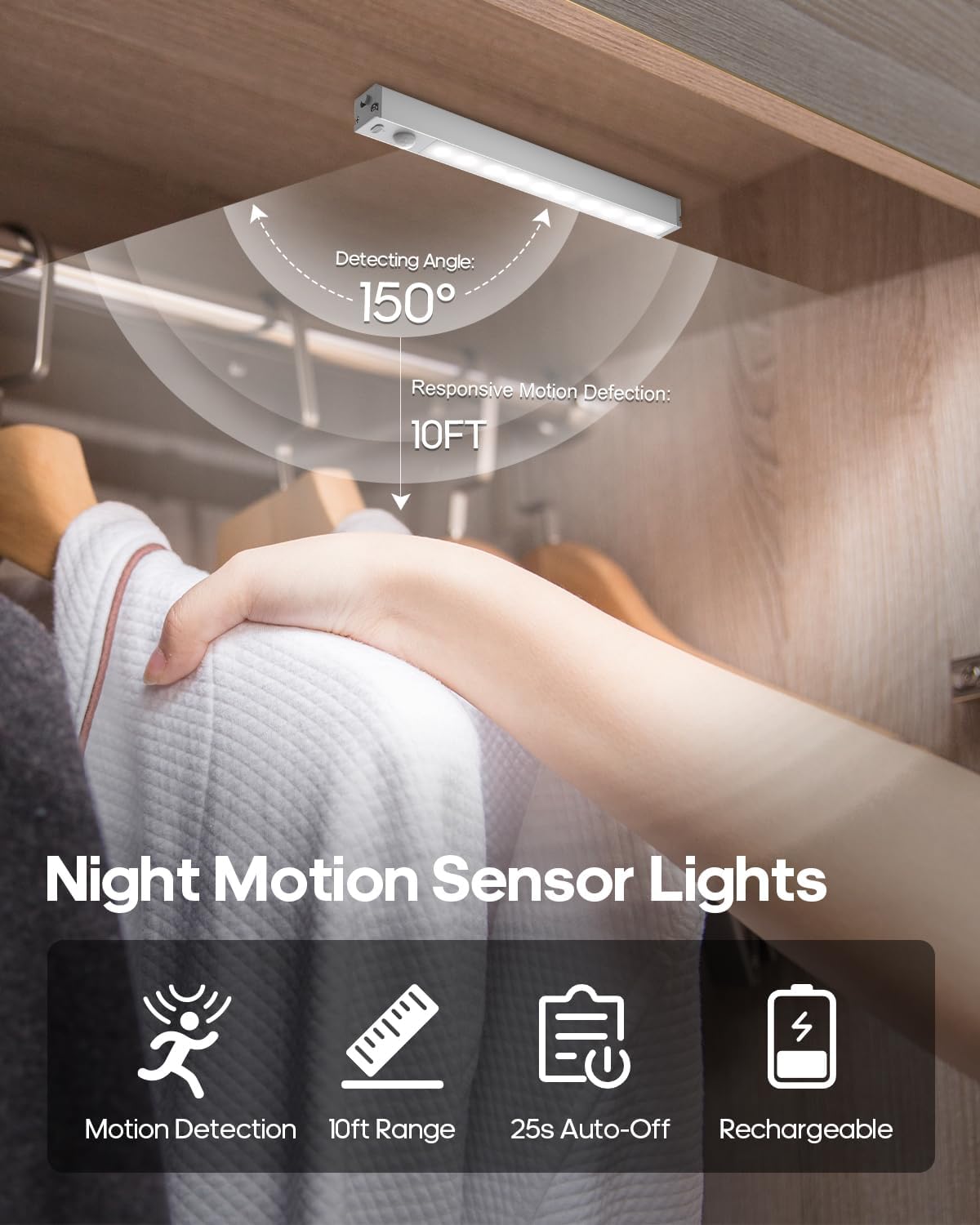 Detalle 2 de GOODEA DJGY033 Rechargeable Under-Cabinet Lights, 6-Pack with Motion Sensor
