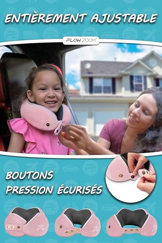 Detalle de FLOWZOOM Oreiller de Voyage pour Enfants – Coussin Cervical en Mousse à Mémoire, Taille S, Rose