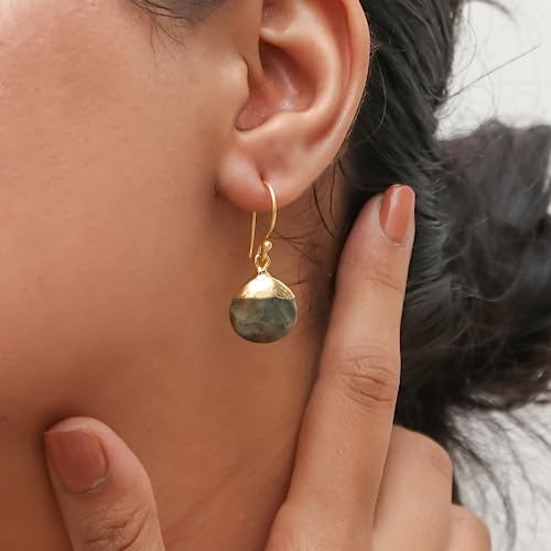Thumbnail 5 de Gempires Natural Gemstone Teardrop Dangle Earrings, Green Onyx – Lightweight Gold Plated, Hypoallergenic Drop Earrings