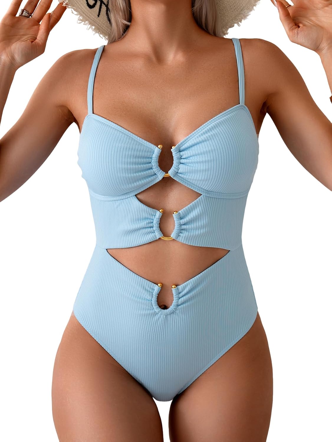 Detalle 2 de Eomenie Cutout Ring Monokini: A Flattering Beach Vacation One-Piece
