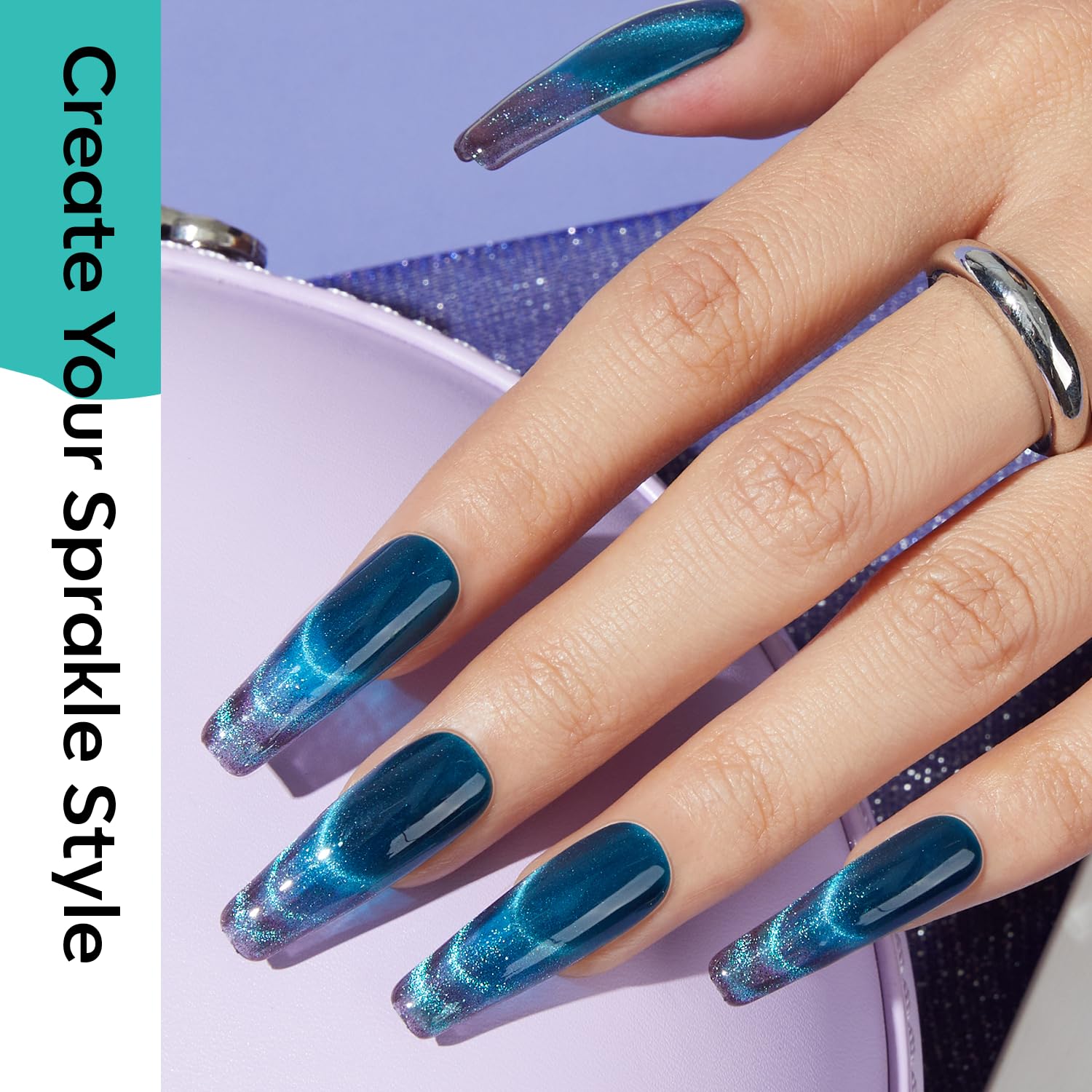 Detalle de Modelones Cat Eye Gel Nail Polish: 6-Color Glitter Set with Magnet – Galaxy Series