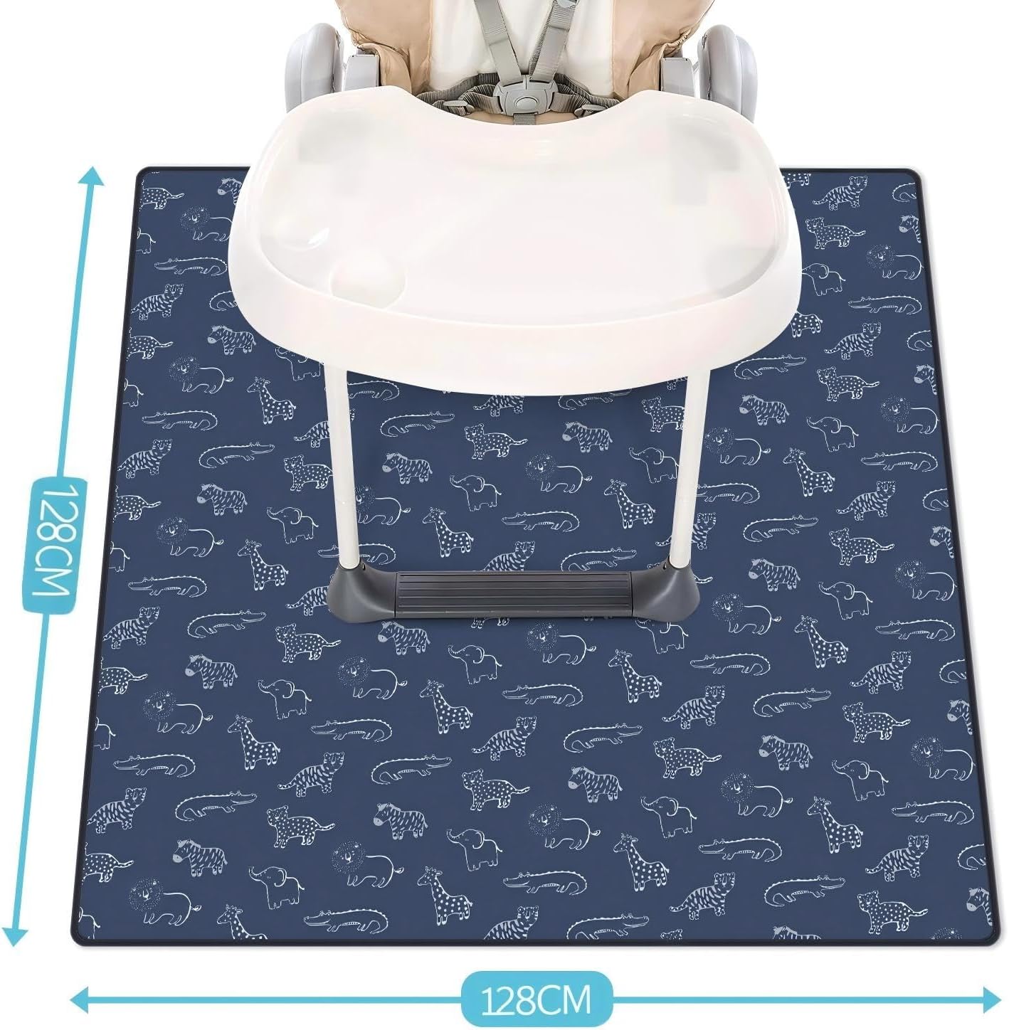 Detalle de Blissful Diary Safari Baby Splat Mat for Under High Chair (128 x 128 cm) – Waterproof, Anti-Slip and Washable