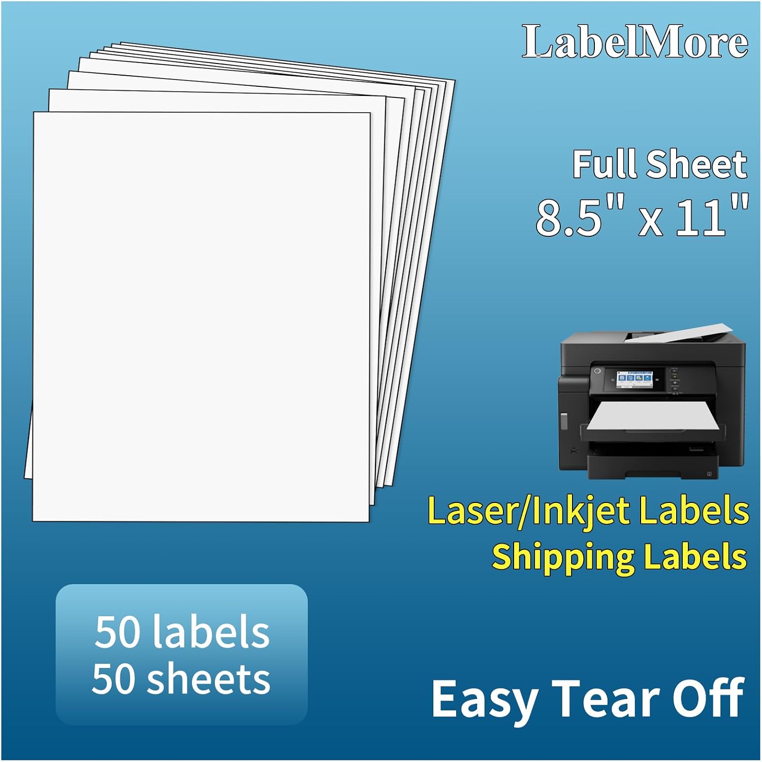 Detalle de LabelMore Printable Sticker Paper, 8.5" x 11", 50 Matte Sheets