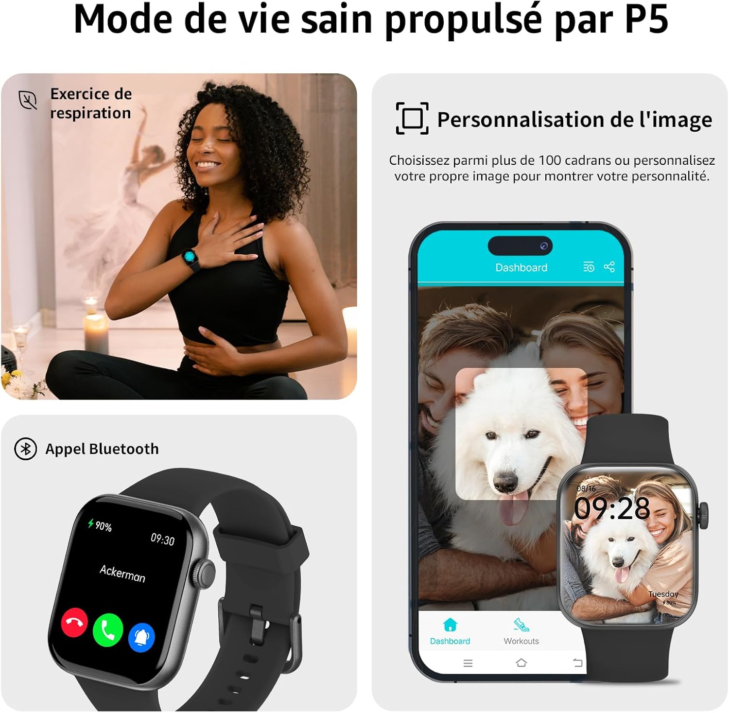 Thumbnail 5 de AcclaFit AcclaFit Montre connectée Homme/Femme écran 1,85" HD avec appels Bluetooth, sport et suivi santé IP68