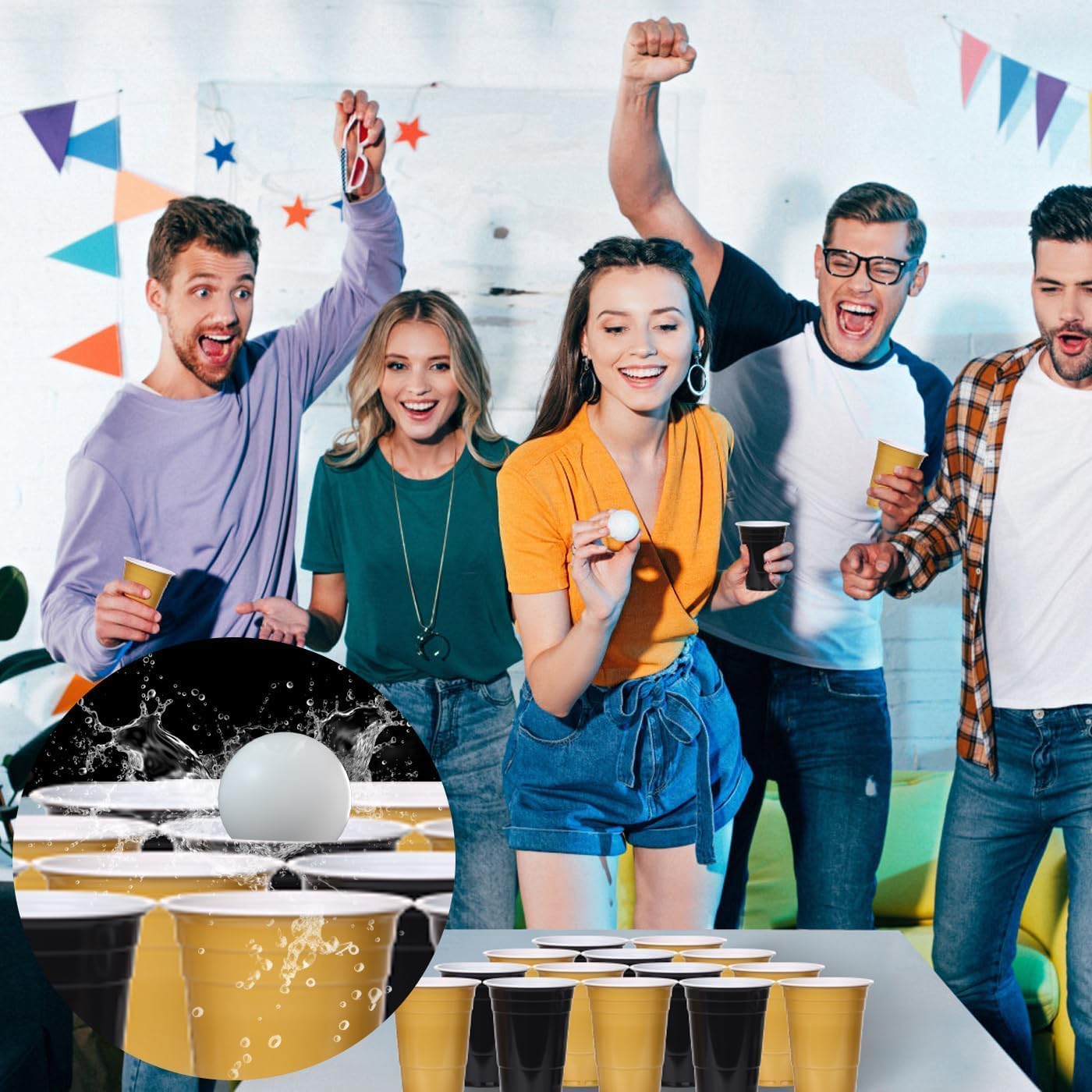 Detalle 1 de KesaPlan 16 oz Disposable Plastic Party Cups, Black and Gold, 100-Pack