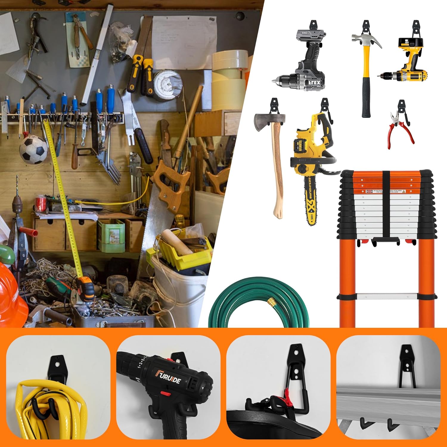 Thumbnail 5 de TECHSHARE Garage Hooks: 12-Pack Heavy-Duty Wall Hooks for Garage Organisation