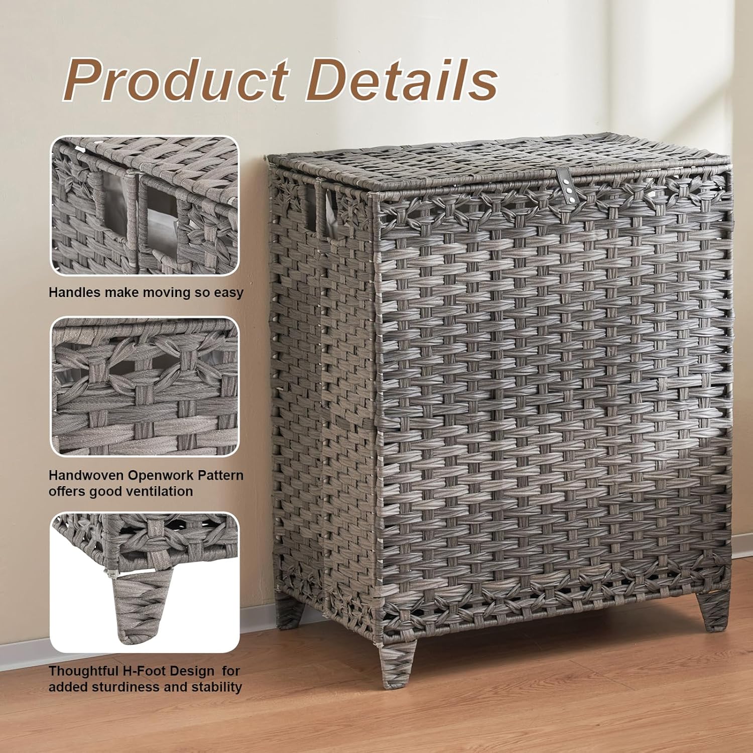 Thumbnail 6 de Laundry Hamper 190L 3-Section with Lid