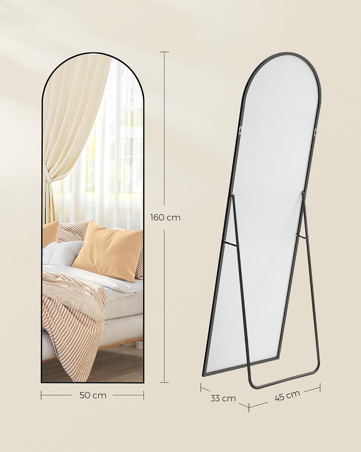 Detalle de SONGMICS LFM031B01 gebogen vloerspiegel 160 x 50 cm, gehard glas