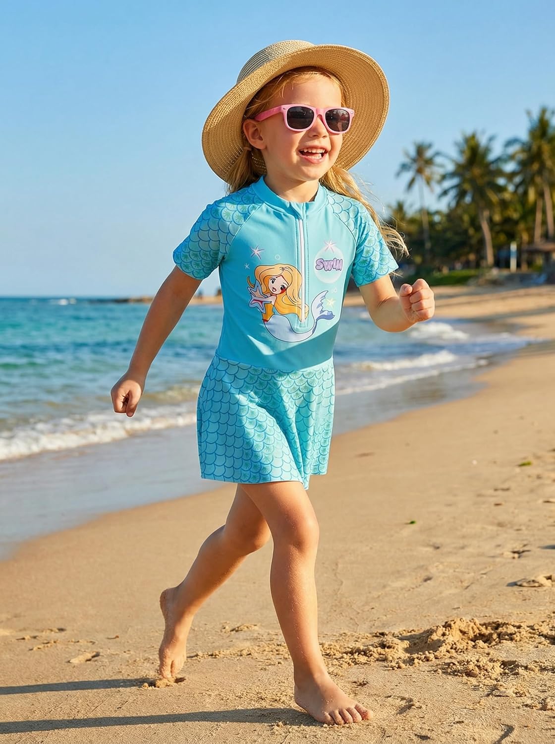 Thumbnail 2 de JiAmy Girls Swimsuit Skirted One Piece with Front Zip – 3–12 Years