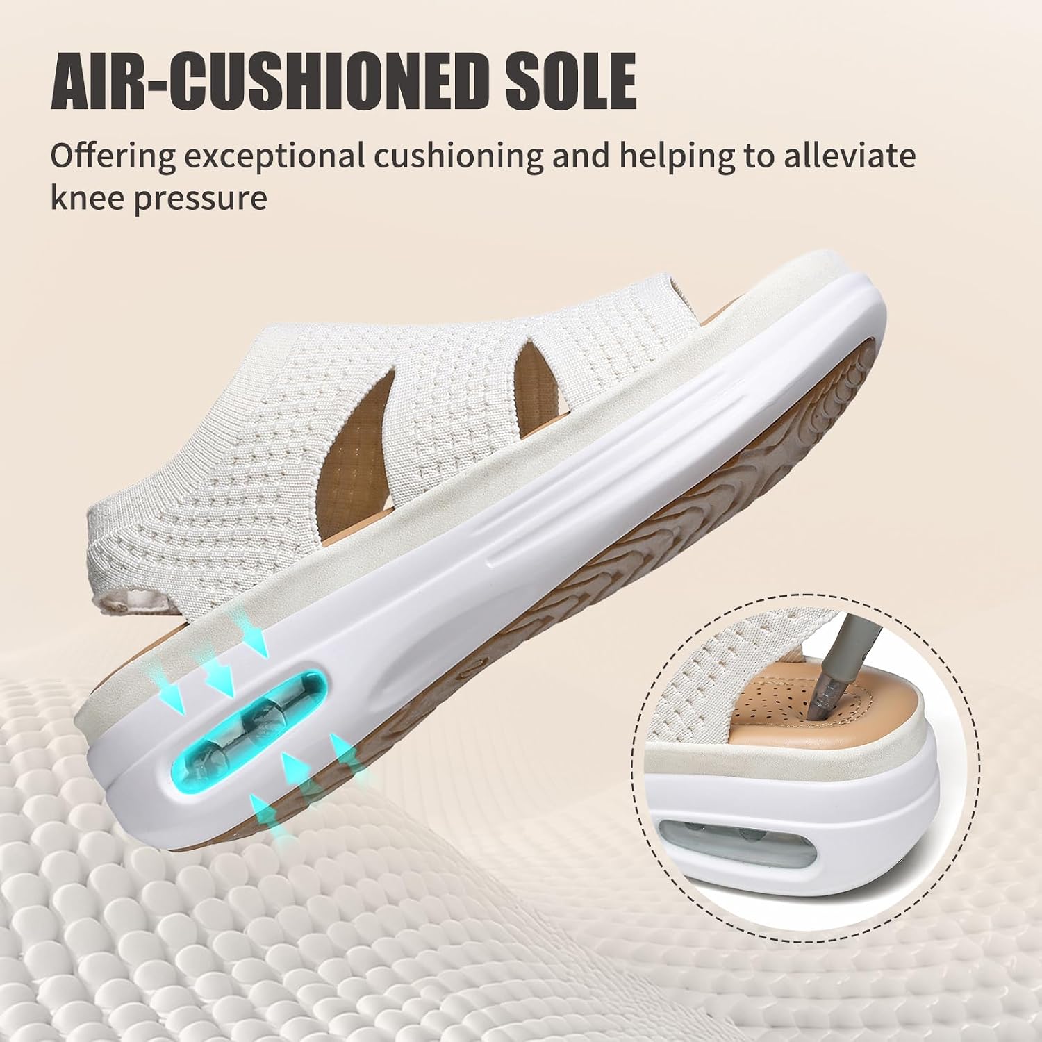 Detalle de Hanani Air Cushion Walking Sandals with Elastic Slingback – Lightweight Open-Toe Summer Shoes