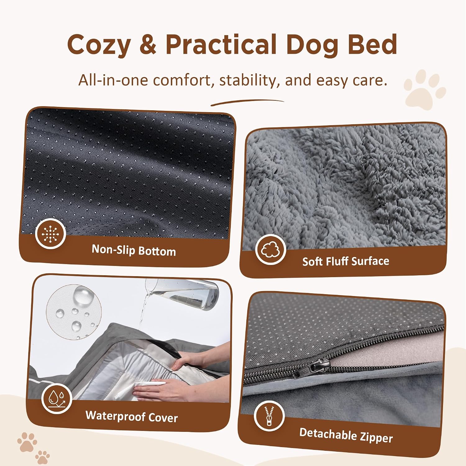 Detalle de Comfort Expression Orthopedic Dog Bed for XXL Dogs (53x42In) with Bolster and Waterproof Cover