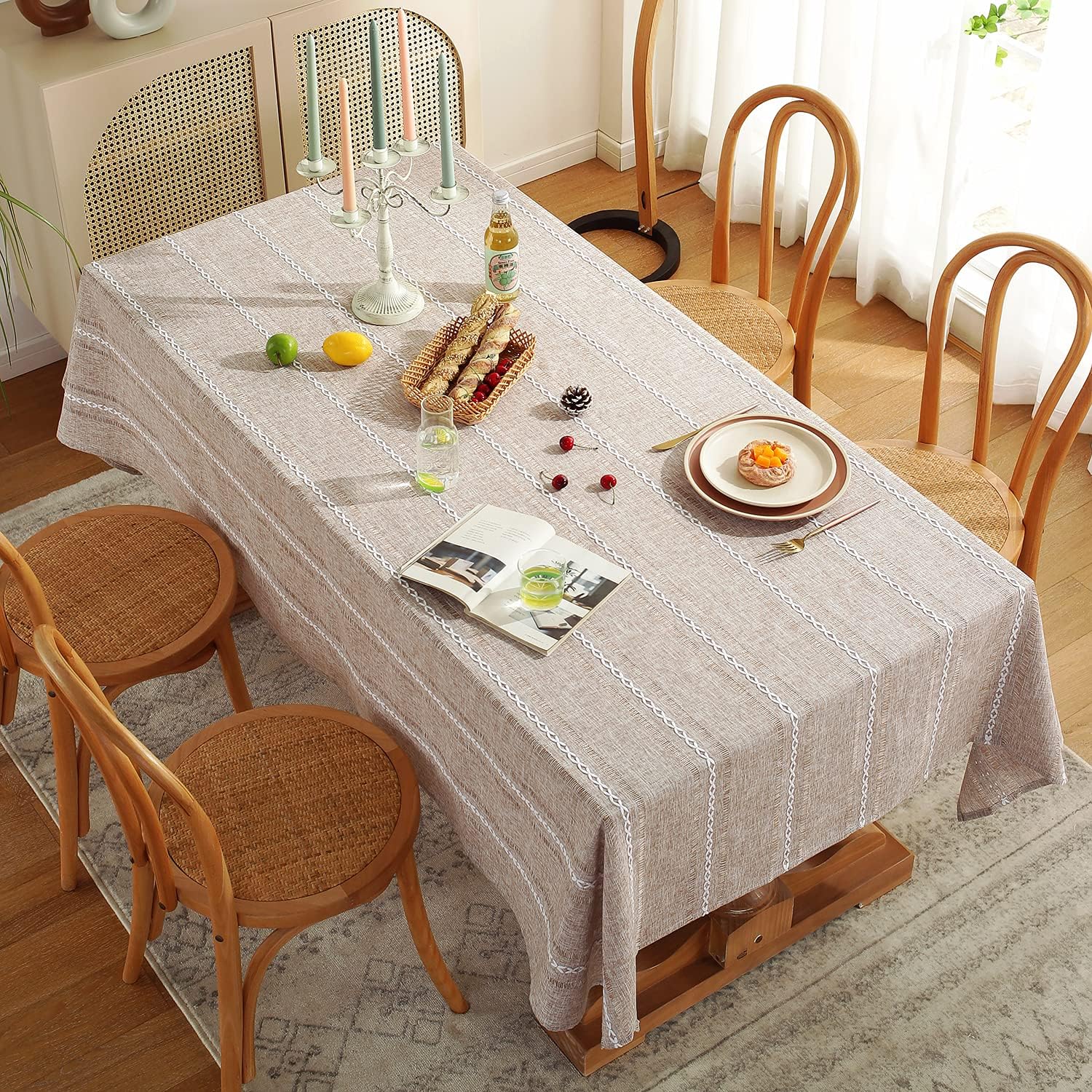 Detalle de Chassic 60 x 84 Inches Farmhouse Style Linen Tablecloth in Light Coffee