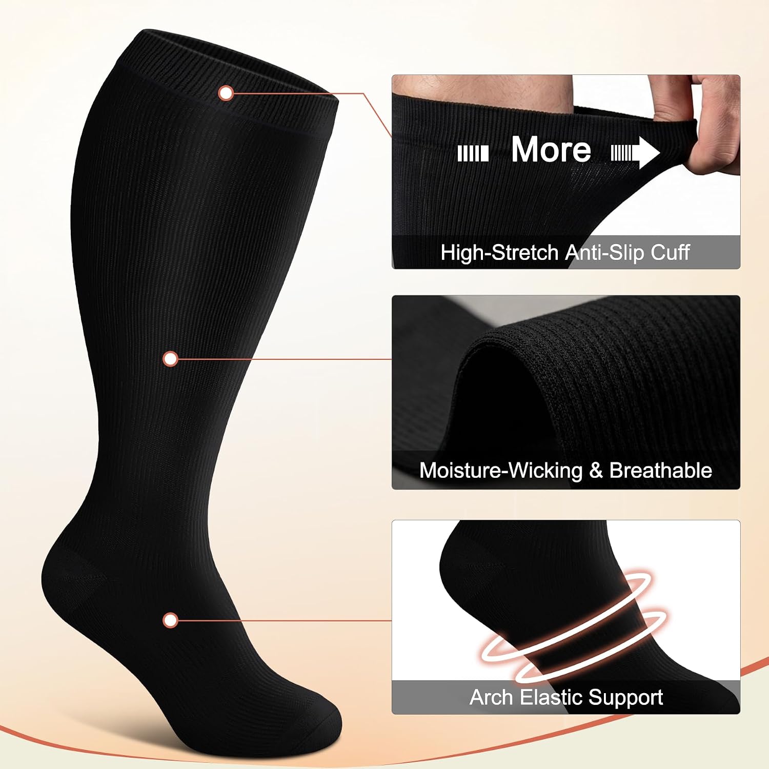Thumbnail 2 de Diu Life Plus Size Compression Socks for Wide Calves – 3 Pairs
