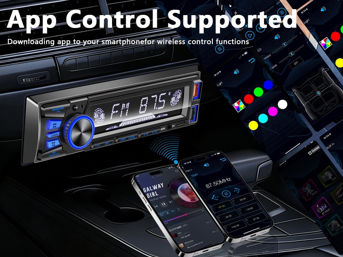 Thumbnail 4 de Car Radio Bluetooth Single DIN Stereo with Push-to-Talk, App Control, and FM Radio (No CD Player)