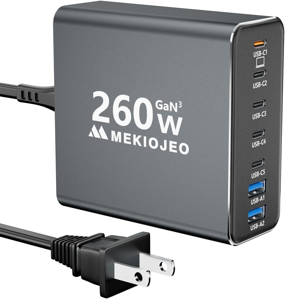 Detalle de Aluminum Alloy 260W USB C Charger 7-Port GaN Station🔌