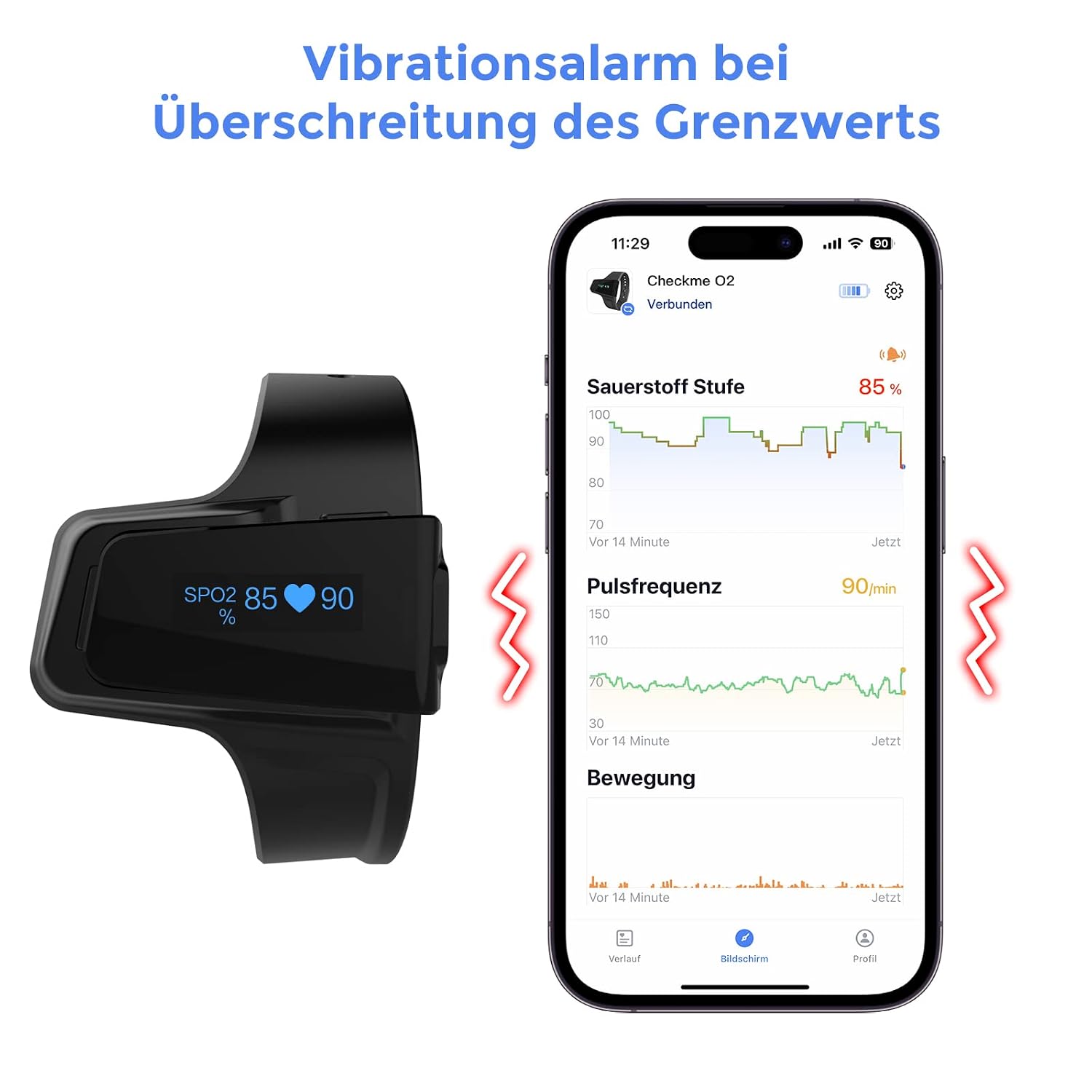 Detalle de ViATOM Pulsioximetro Profesional polspulsoximeter met app en alarm