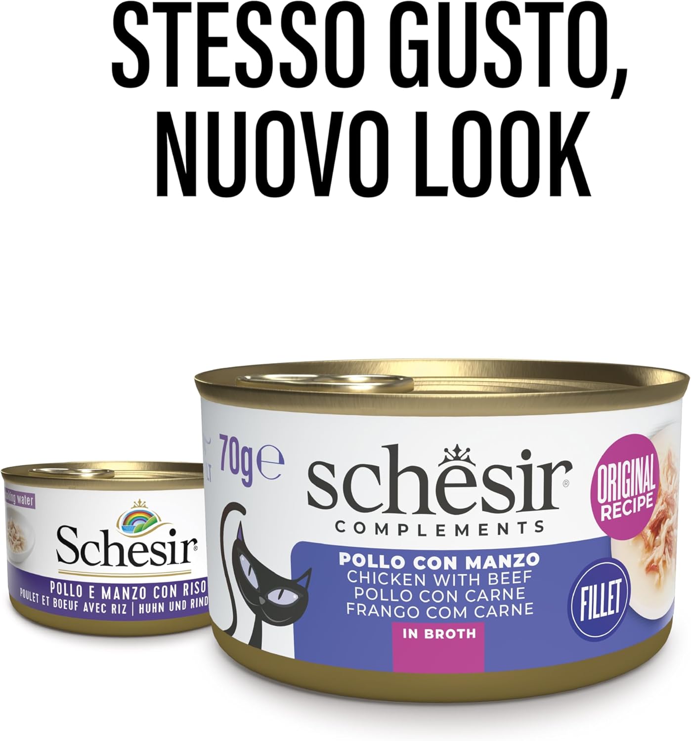 Thumbnail 1 de Schesir Filetti di Pollo con Manzo in brodo – Filetti naturali per gatti, 12 lattine da 70 g