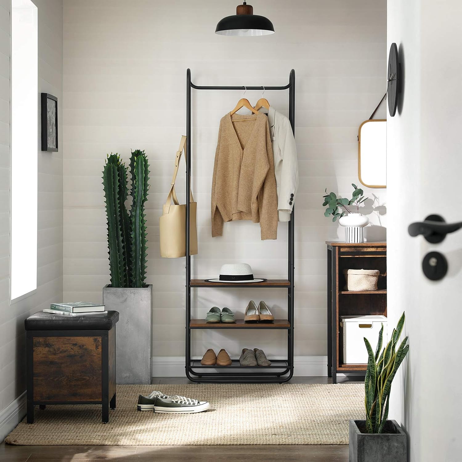 Thumbnail 1 de VASAGLE Appendiabiti con Scarpiera HSR81BX – Ingresso in stile Scandinavo, Nero Opaco e Marrone Vintage