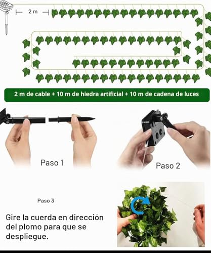 Detalle 2 de Guirnalda Luces Exterior Solar de 10 m con Hiedra Artificial Joysing (100 LED) para Jardín y Terrazas