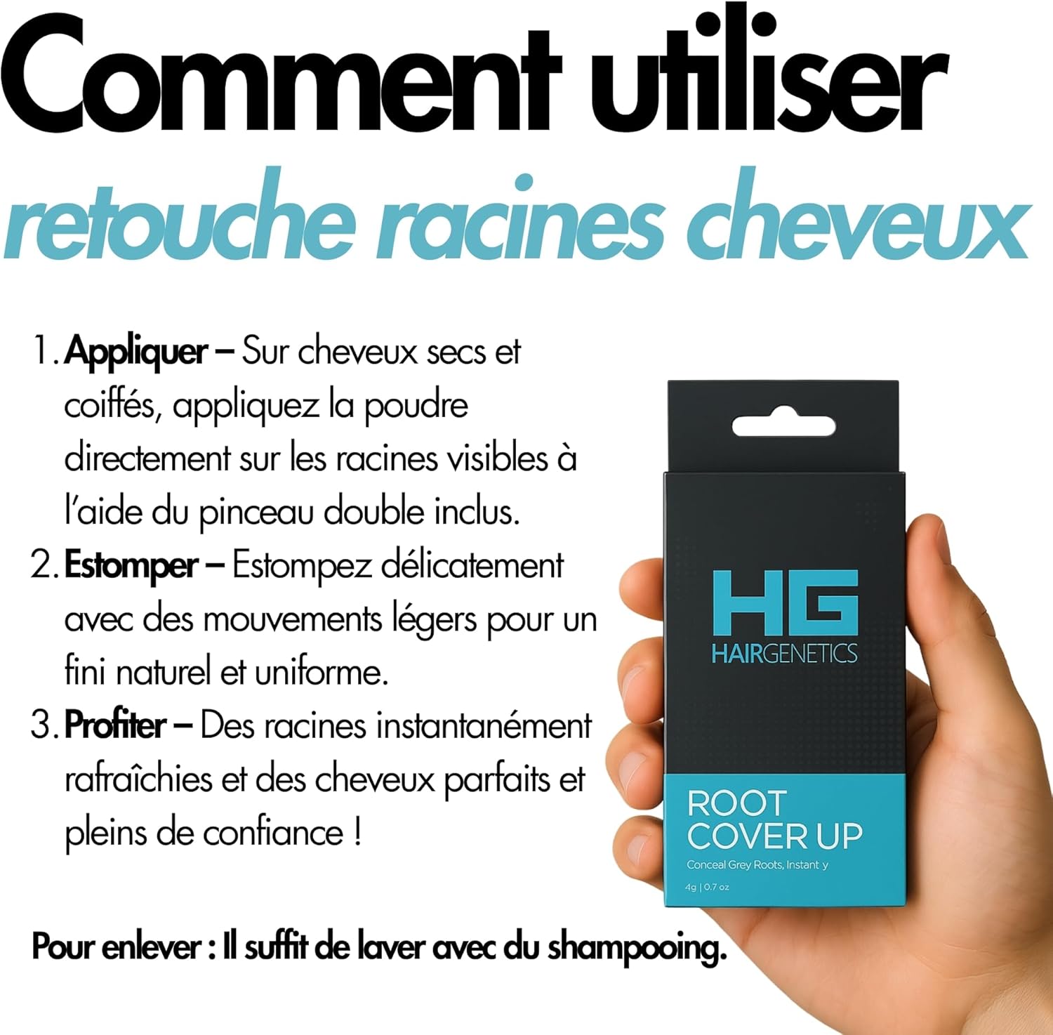 Thumbnail 5 de Hair Genetics Retouche-Racines – Noir: Retouche rapide pour cacher les cheveux gris