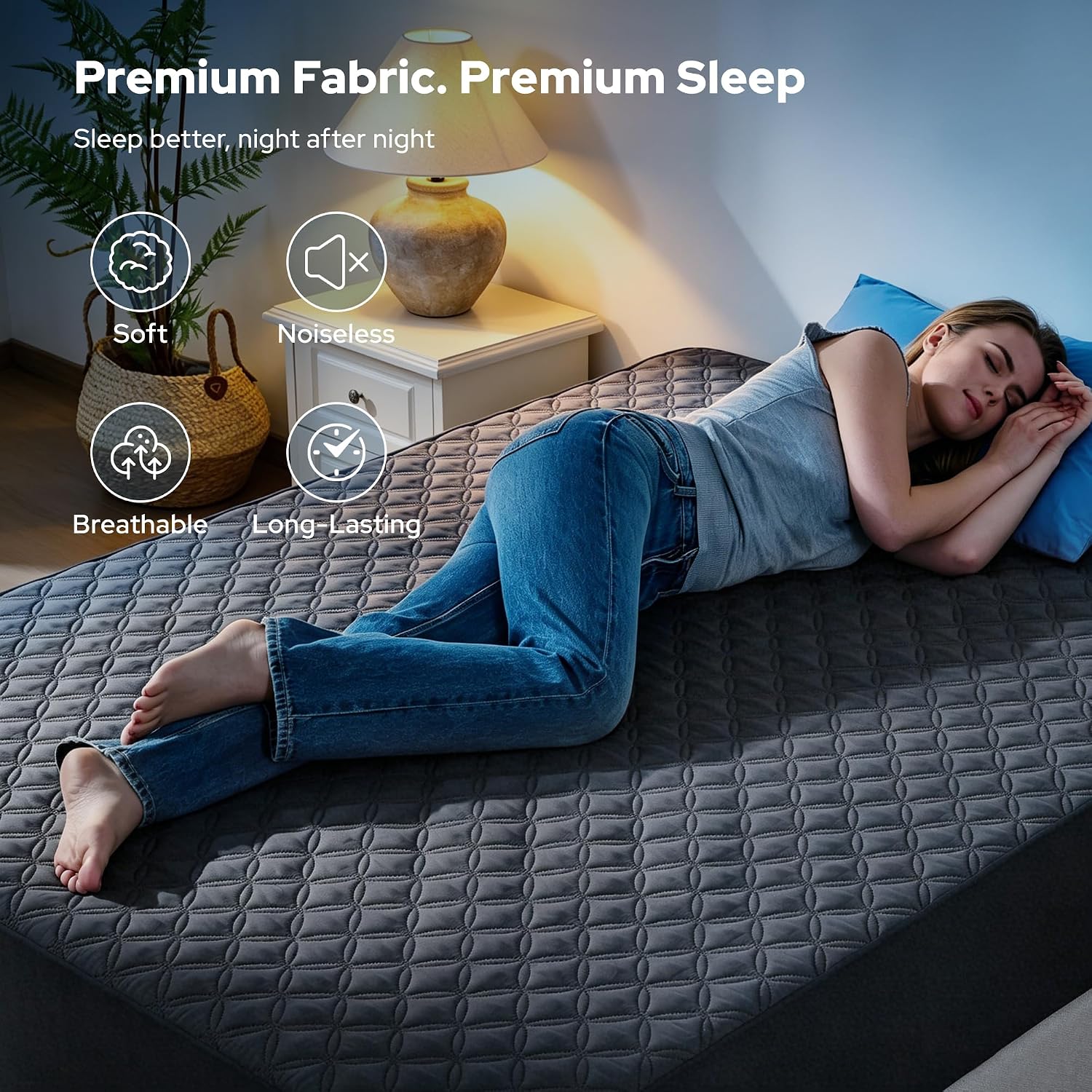 Detalle de BEDLORE Waterproof Double Mattress Protector with Upgraded TPU Layer and Deep Pocket – Grey