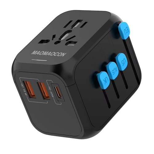Detalle de MAOMAOCON Adattatore da viaggio universale PD20W con 2 USB-A, USB-C e presa AC | Compatibile con Germania, USA, UK, Thailandia, Italia e altro