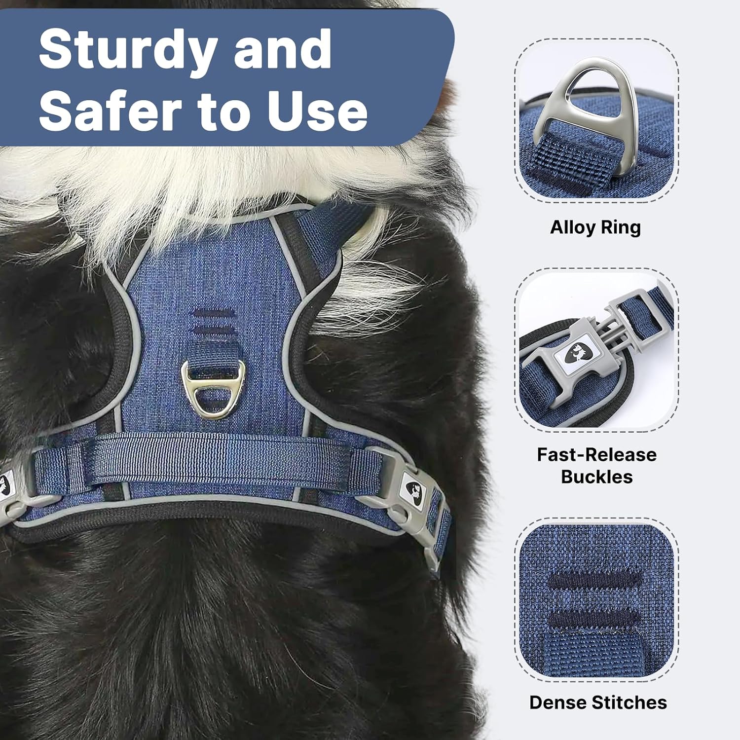 Detalle de Belababy Large Dog Harness: Anti-Pull, Padded Handling and Reflective Safety for Everyday Walks
