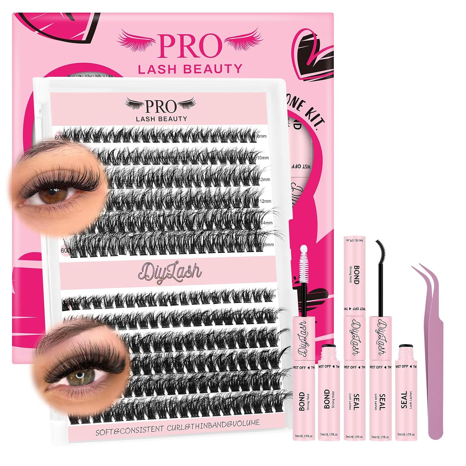 Detalle de DIY Wimpernverlängerung Kit mit 240 Cluster Lashes (3Dstyle-60D+80D, 8–16 Mix)