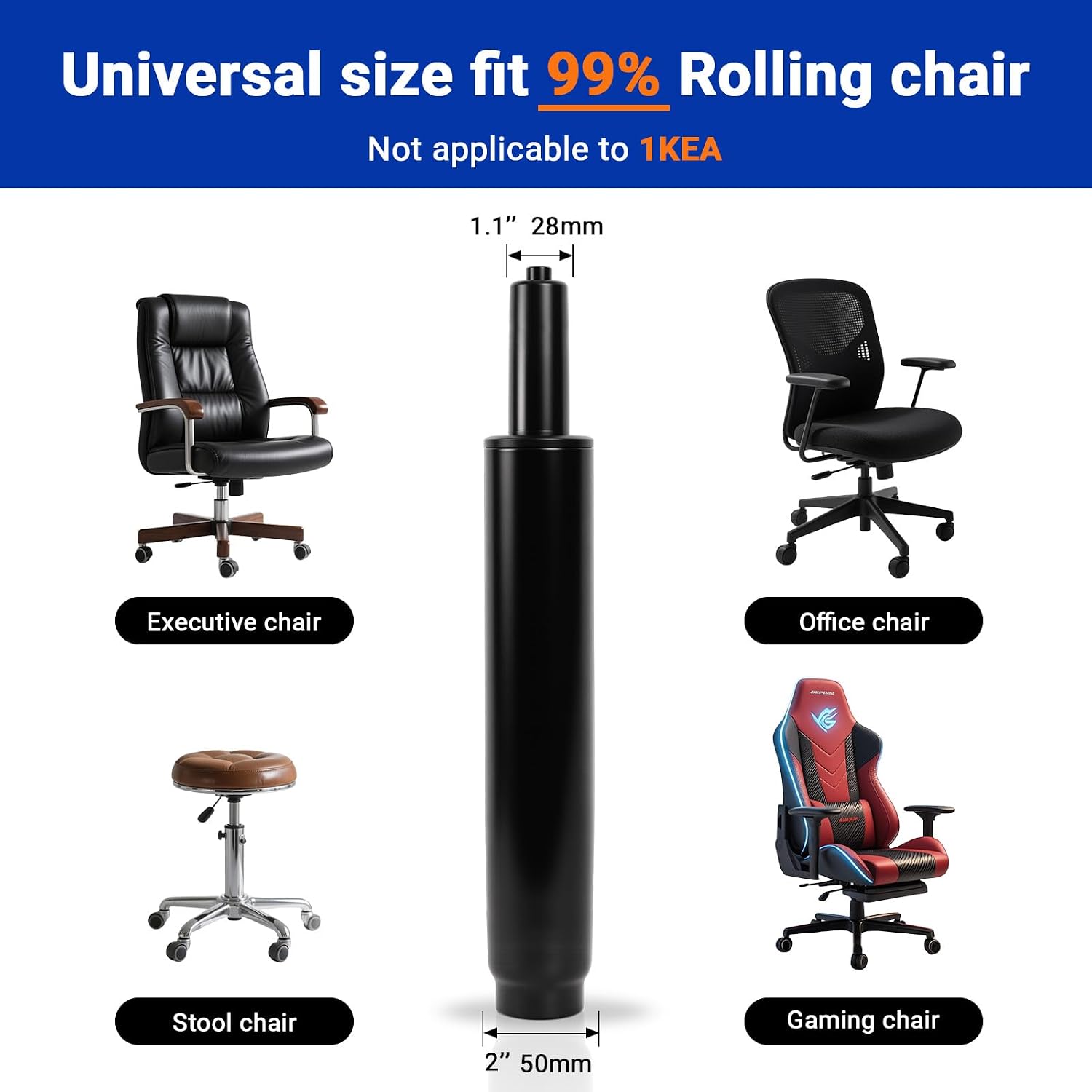 Thumbnail 5 de Rythalix RX-GAS-LIFT-S100-15-BLACK-CA-v1 Office Chair Cylinder, Top-Activated