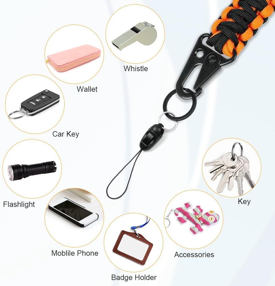 Thumbnail 4 de Vicloon Paracord lanyard neck strap with metal key rings and phone ring (Orange Black)