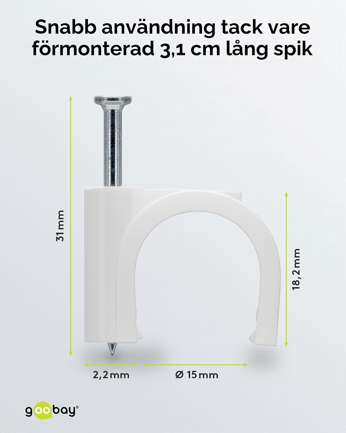 Detalle de Goobay 17085 kabelklämmor, vita, 100-pack för kablar upp till 16 mm