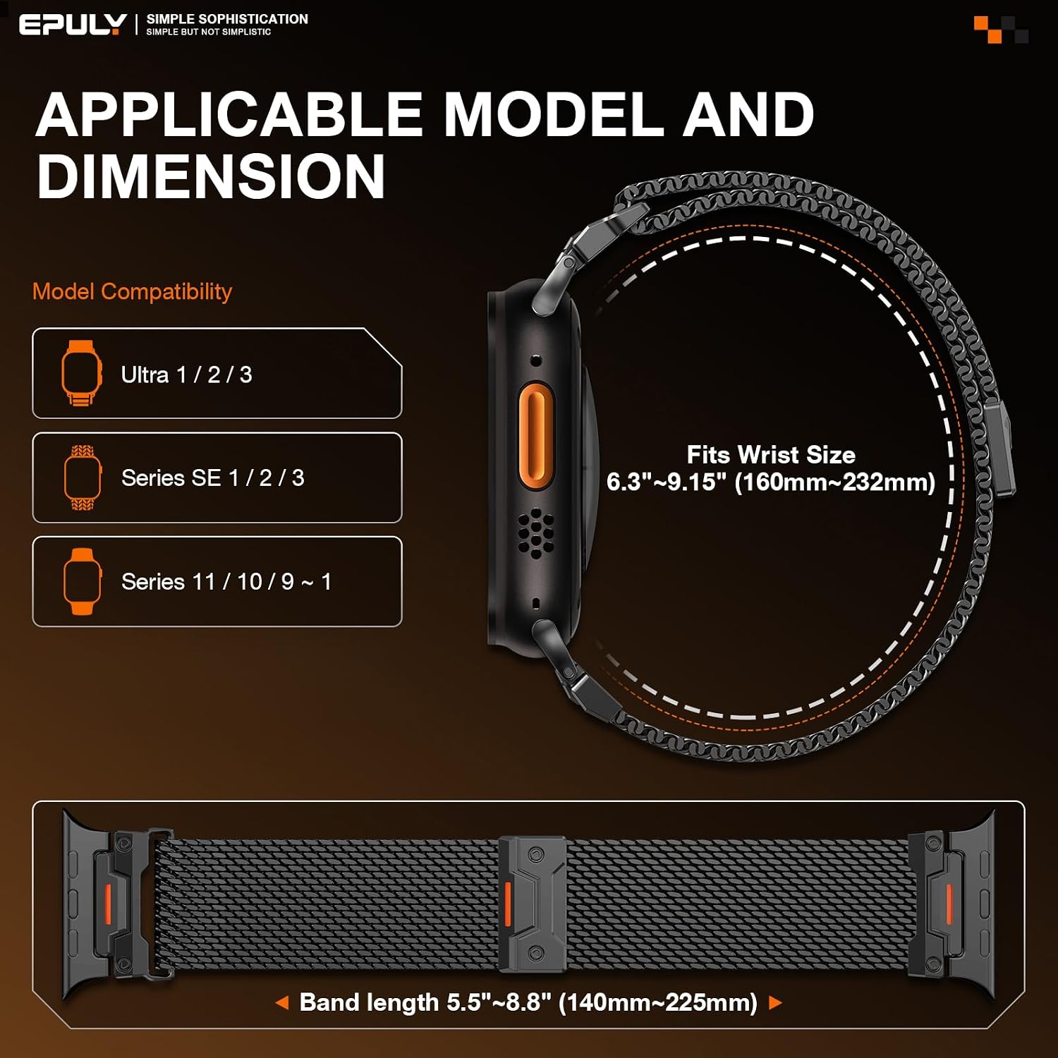 Thumbnail 1 de EPULY Metal Milanese Loop for Apple Watch Ultra & Varied Sizes – Magnetic Clasp, 24mm Wide