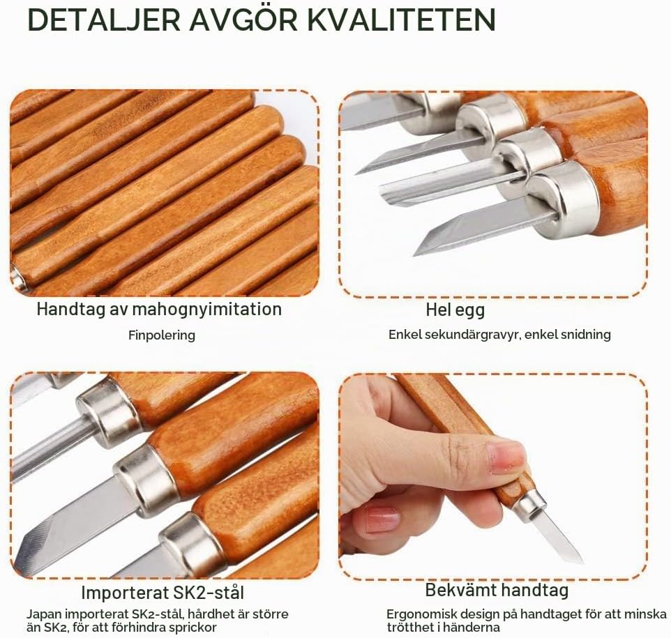 Detalle 2 de HOSPAOP träsnideriset med 12 knivar, SK2-kolstål och slipsten