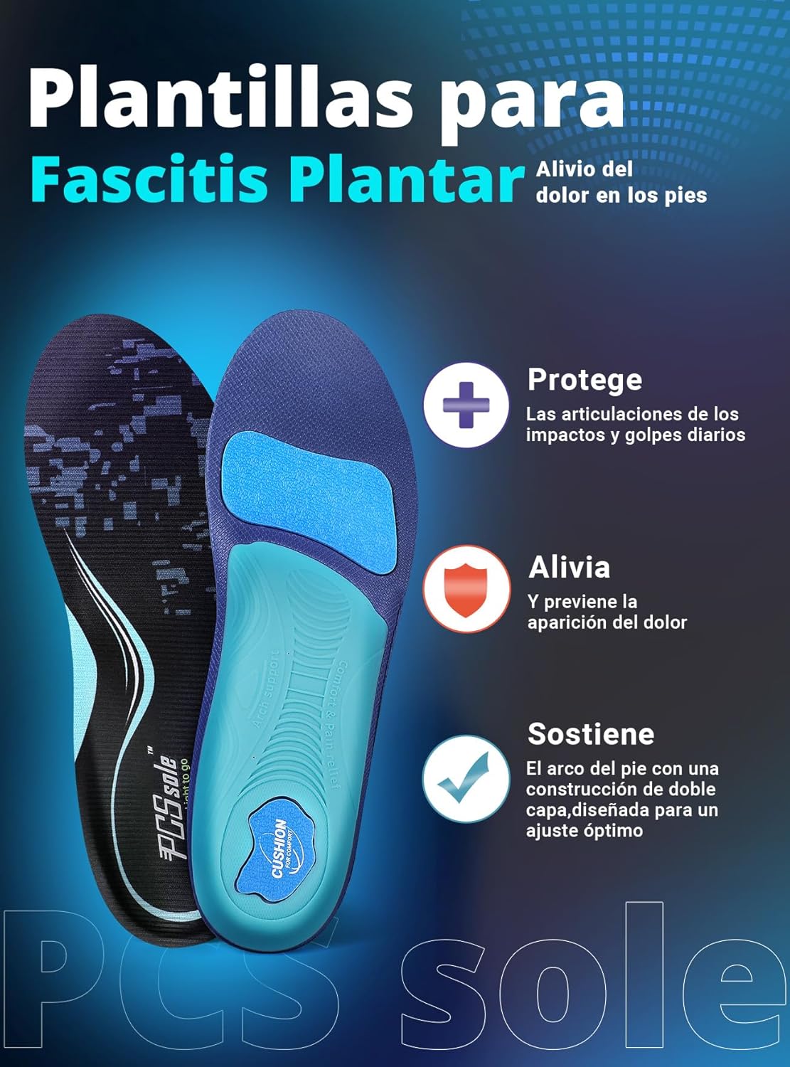 Detalle 2 de PCSsole plantillas fascitis plantar alivio apoyo