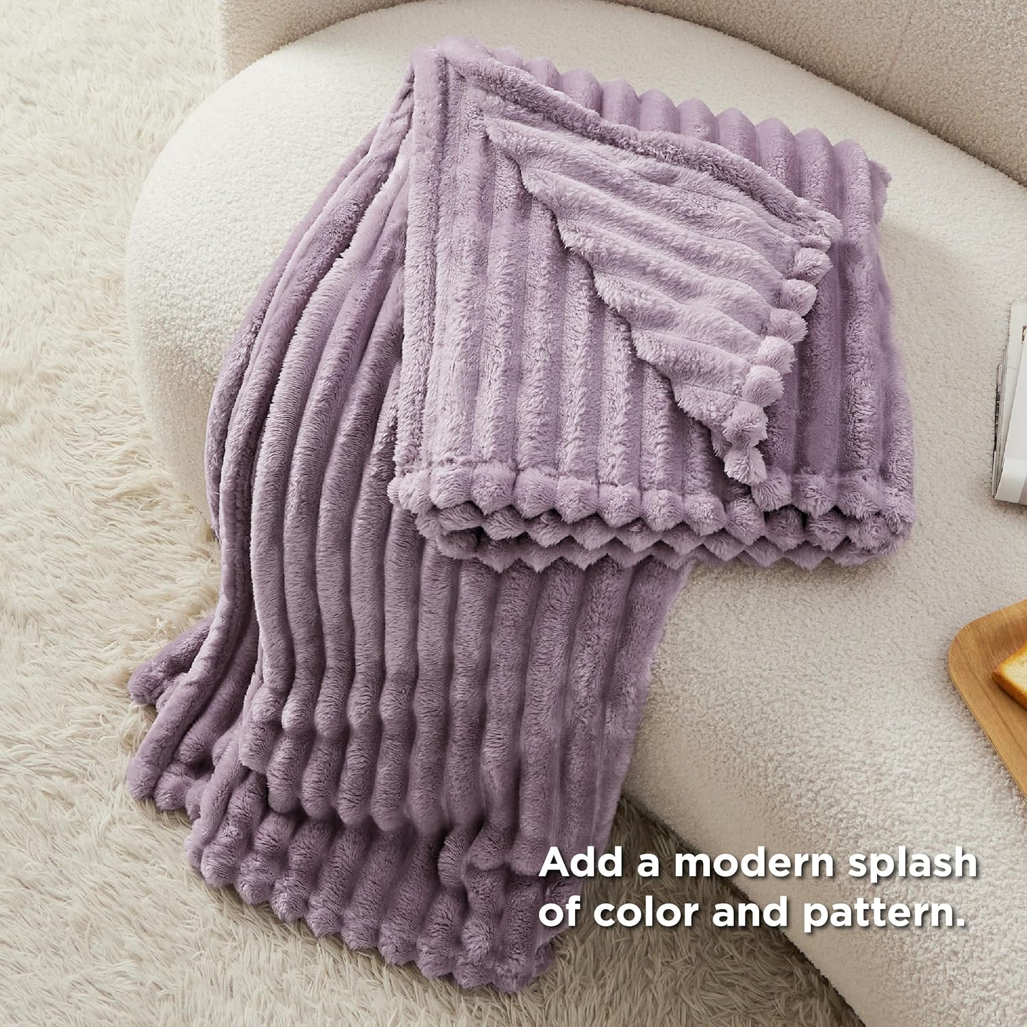 Thumbnail 4 de Bedsure Fleece Throw Blanket for Sofa (Fluffy Cosy Warm), Light Purple, 130x170 cm