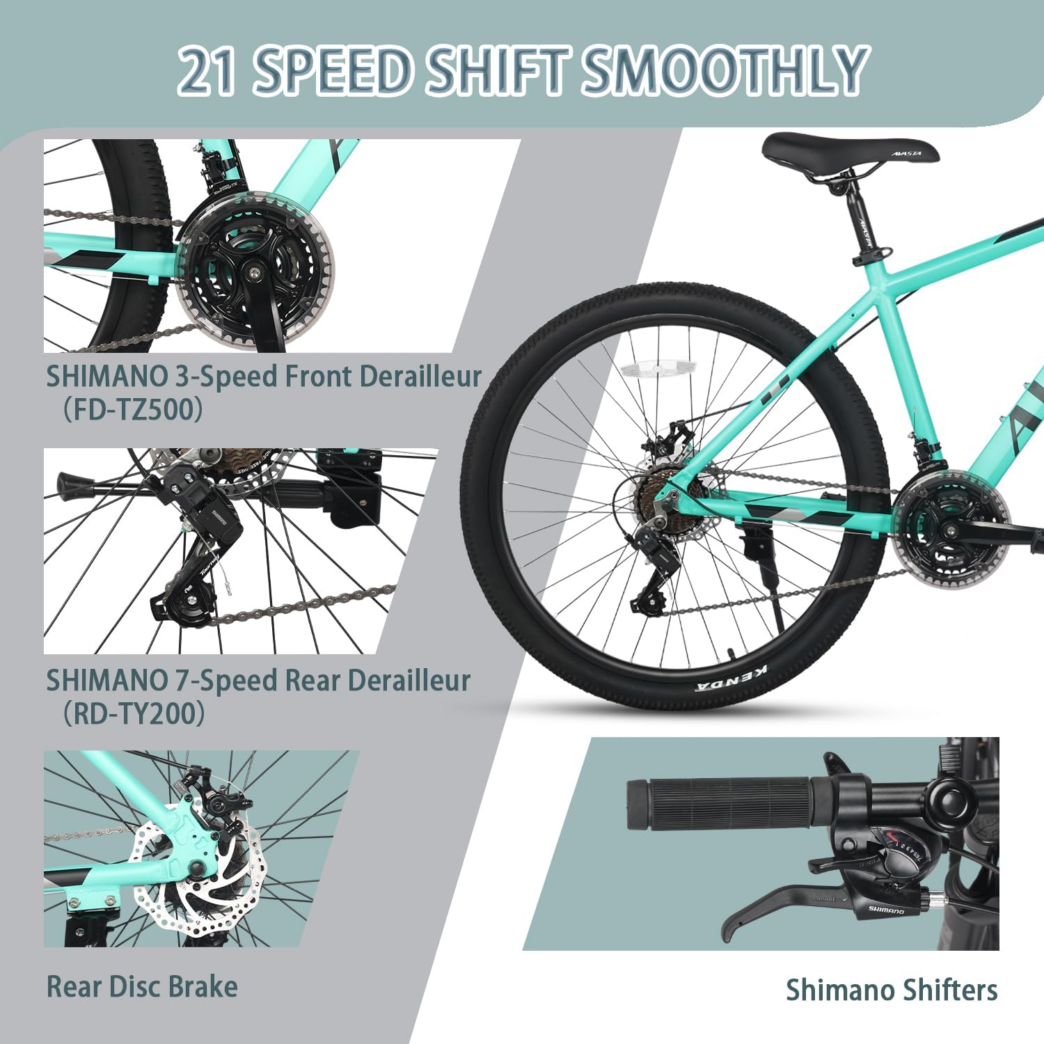 Detalle 2 de AVASTA AV300 Adult Mountain Bike, 21-Speed, Aluminum Frame, Dual Disc Brakes