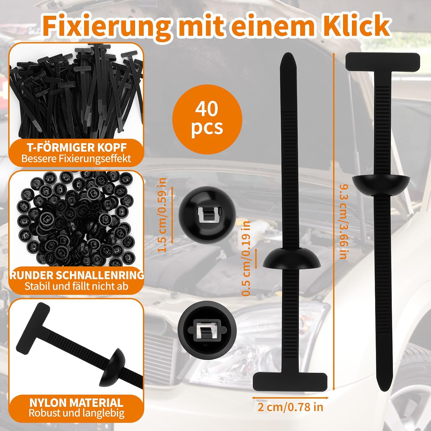 Thumbnail 1 de 40 Stück PP Kabelbinder Schnalle – Universal Selbstsichernd mit Stift und Knopf
