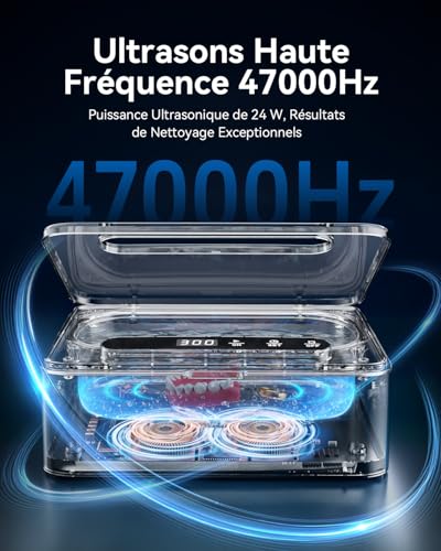 Detalle de Phniti Nettoyeur Ultrasons 47kHz 330 ml – Nettoyage en douceur pour prothèses, gouttières et bijoux