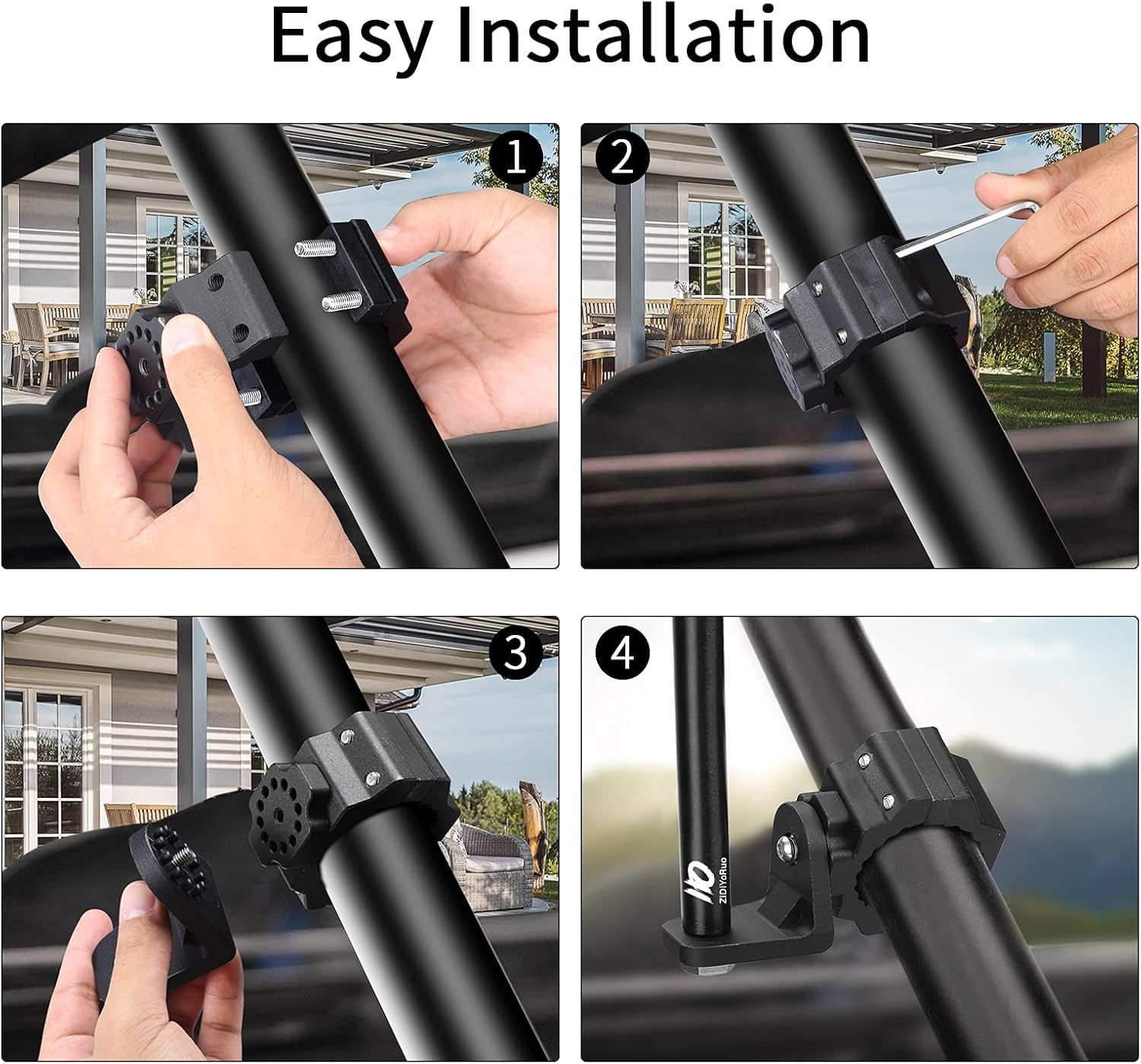Thumbnail 3 de ZIDIYORUO UTV Whip Light Mount & Light Bar Bracket (1.75–2 in Roll Cage Clamp) with 360° Rotation