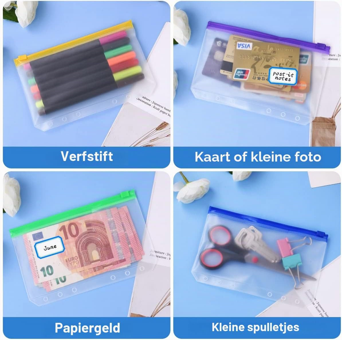 Detalle de Vicloon V5-QXCSHYD-18A6-FBA A6-ringbandzakjes met rits, 18 stuks, PVC
