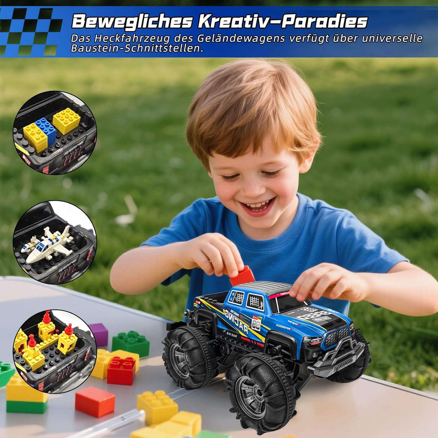 Detalle de Charmofun Amphibisches Fernsteuerauto 1:16 – 4WD, wasserdicht, Gestensensor und LED-Beleuchtung