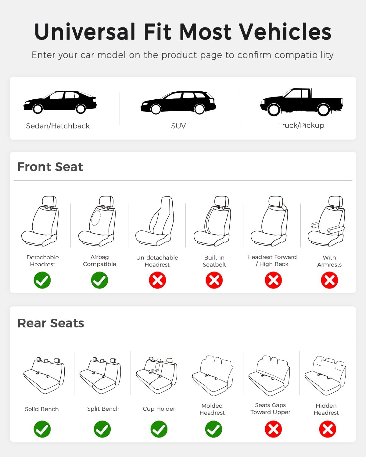 Thumbnail 6 de Huidasource Nappa Leather Seat Covers (Full Set, Black & Red) — Velcro-Adjustable, Airbag-Compatible
