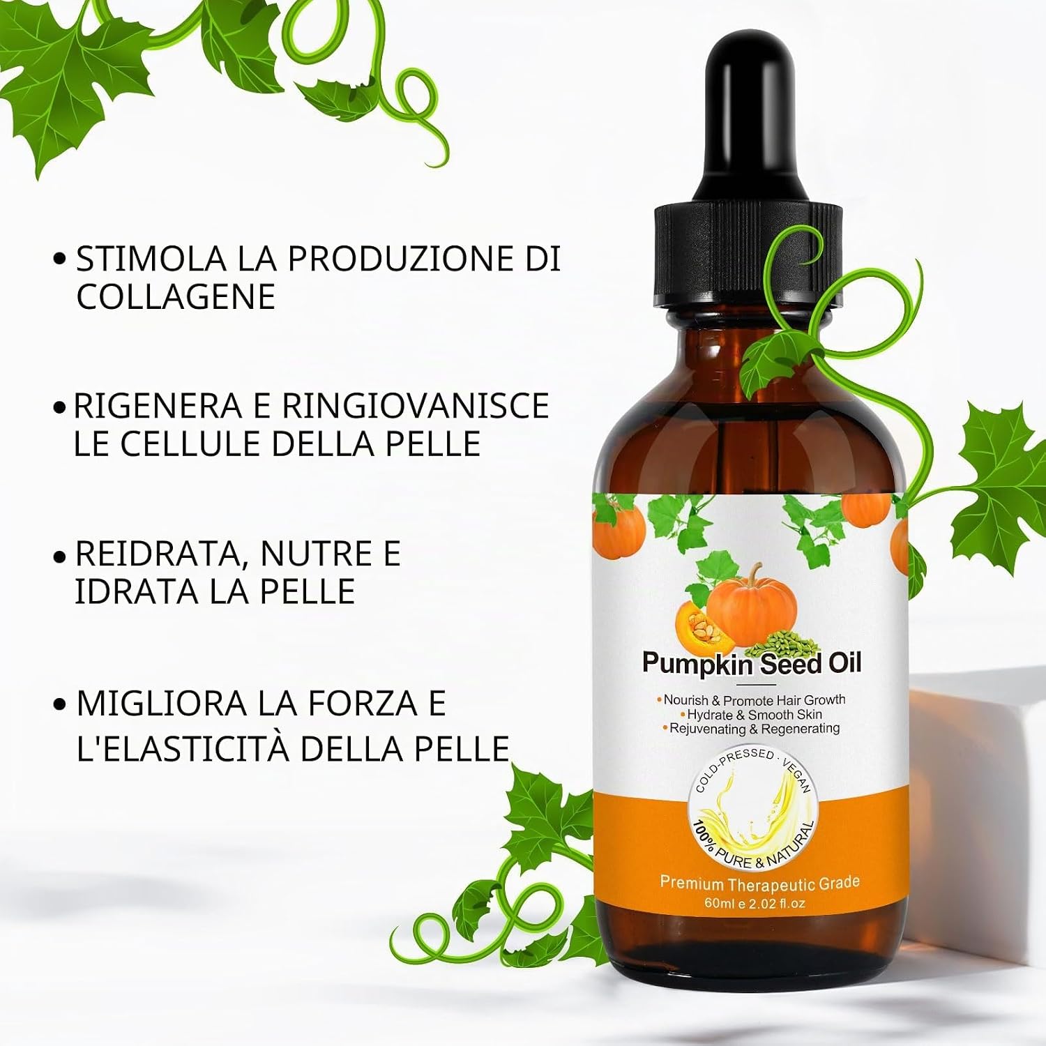 Detalle de Olio di Semi di Zucca Biologico per Capelli e Pelle | 60 ml, 100% puro