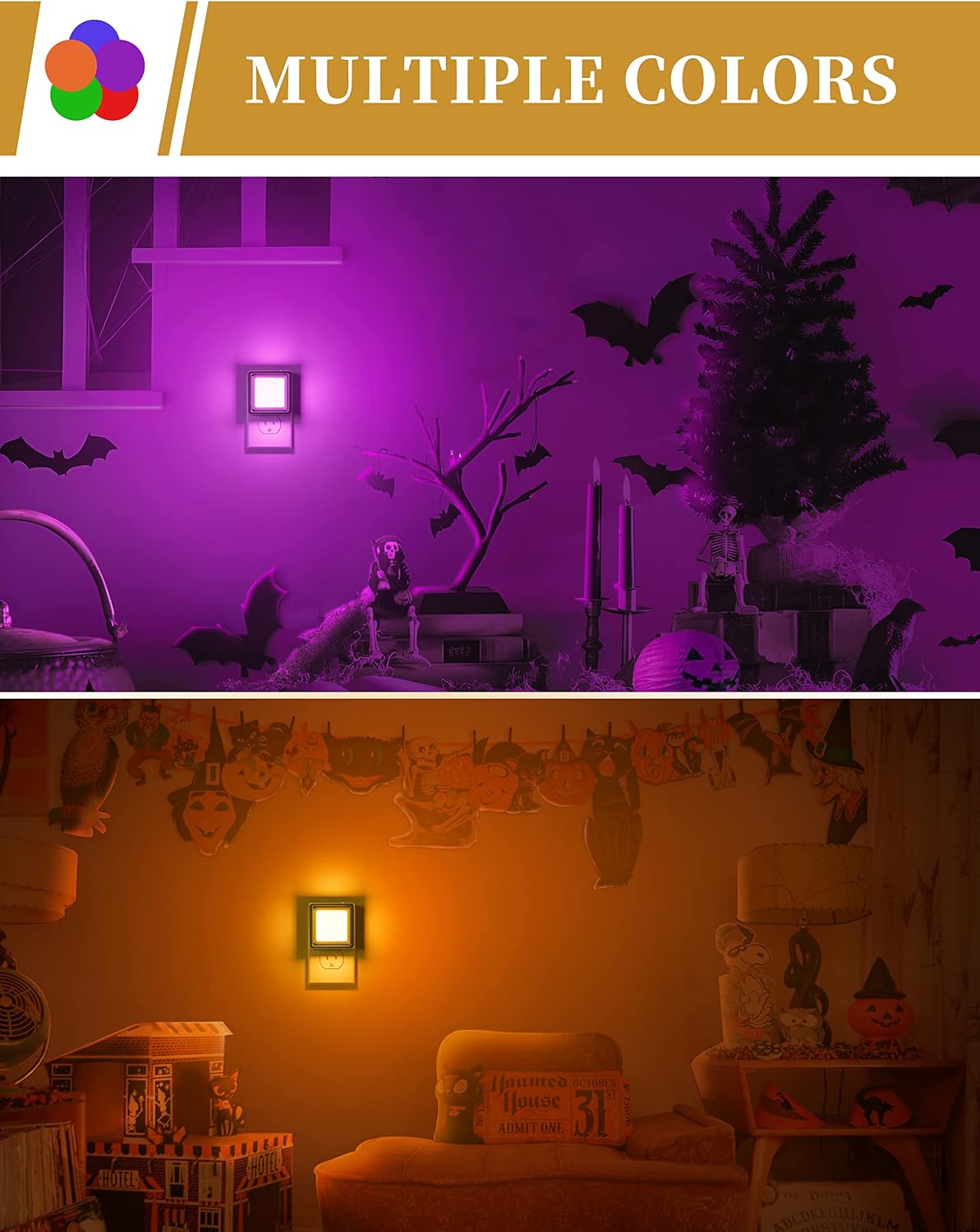 Detalle 1 de DORESshop ND-GY033PUS-2 Purple Plug-In Night Lights, Dimmable, 2-Pack